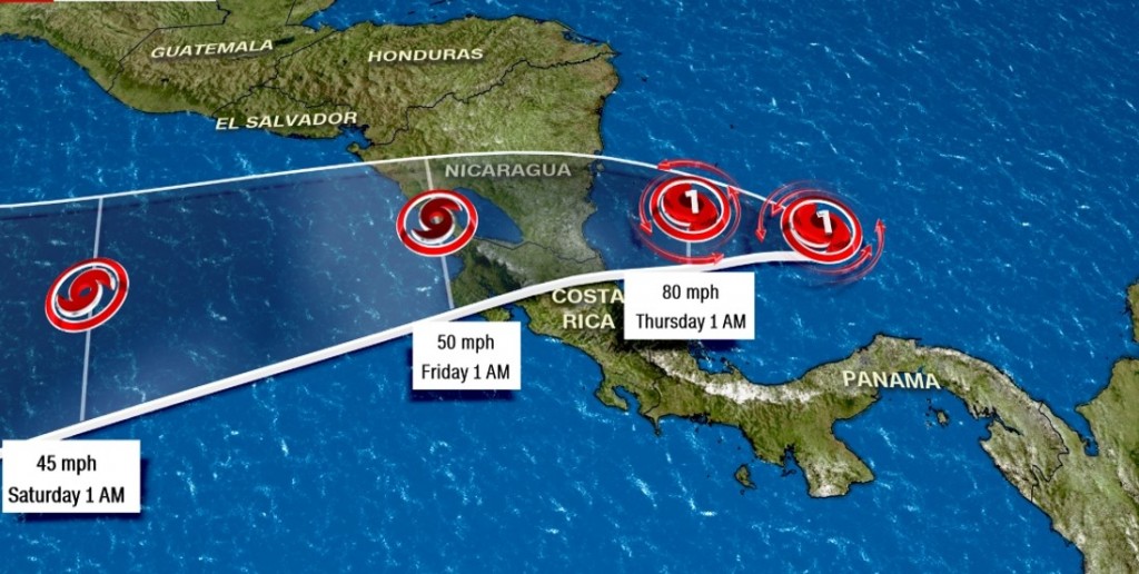 Huracán Otto se aleja de Panamá e ingresa a Costa Rica y Nicaragua, entre este miércoles y jueves | Foto: CNN